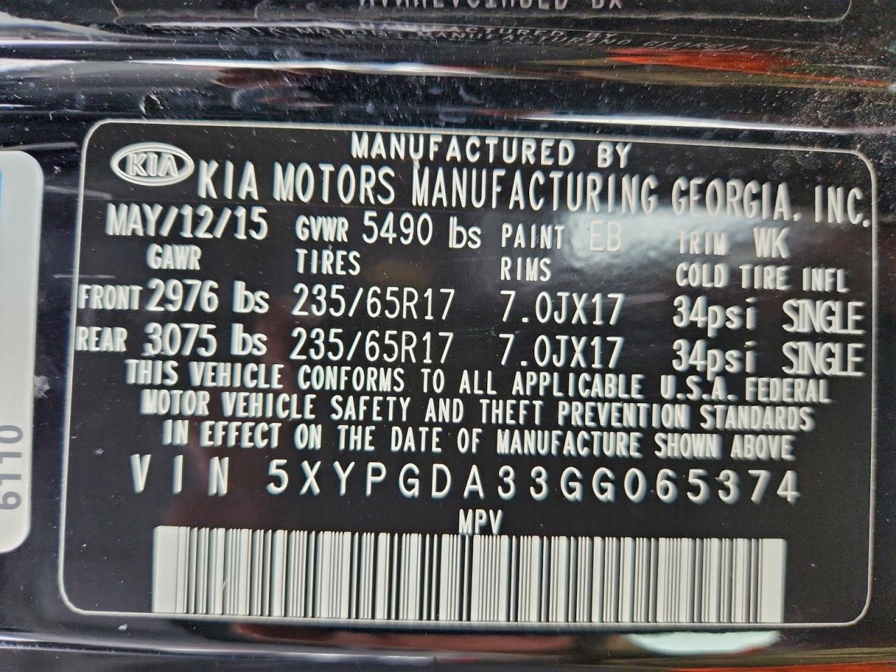 2016 Kia Sorento Lx VIN: 5XYPGDA33GG065374 Lot: 94356605