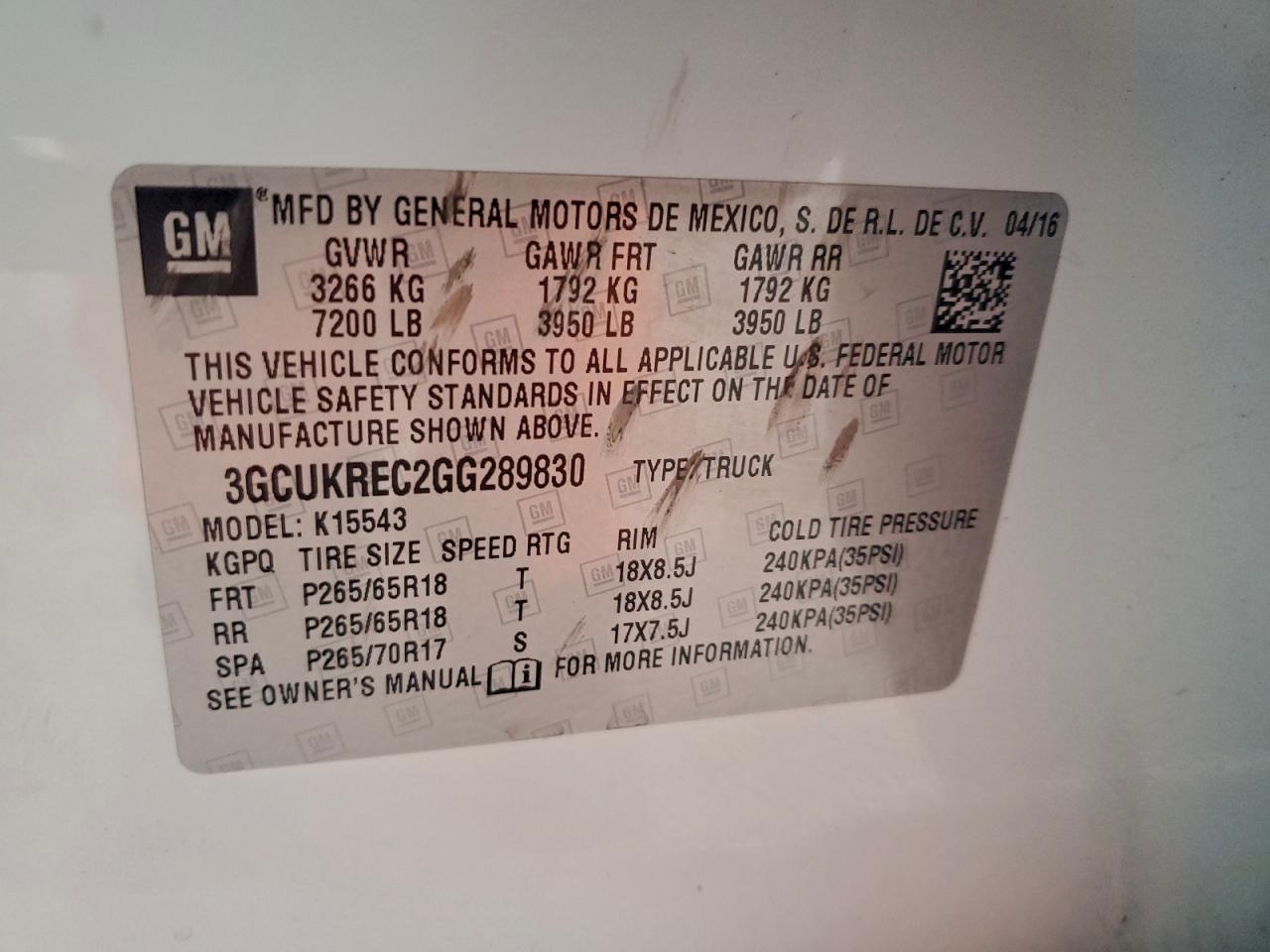 2016 Chevrolet Silverado K1500 Lt VIN: 3GCUKREC2GG289830 Lot: 92581135