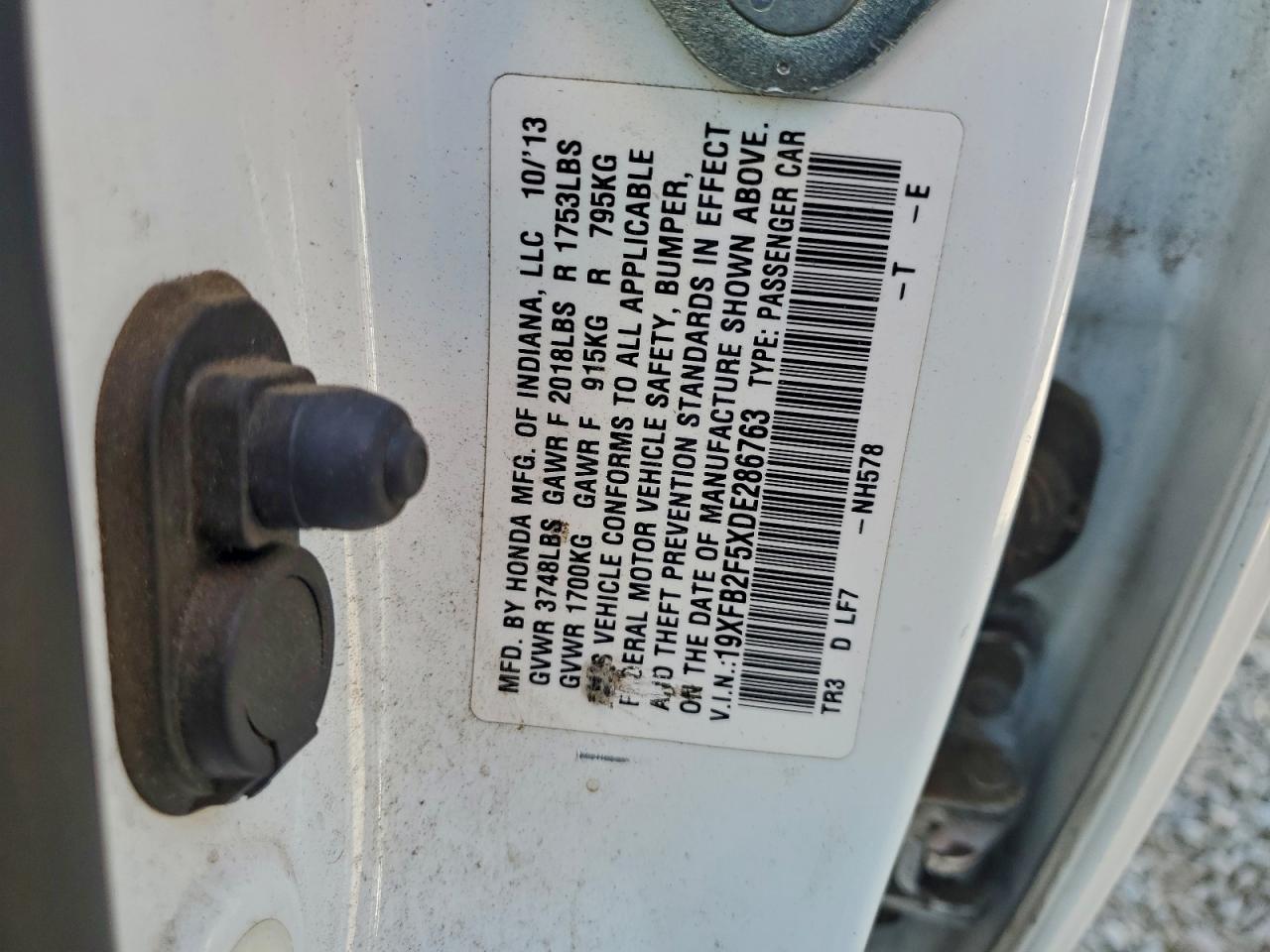 2013 Honda Civic Lx VIN: 19XFB2F5XDE286763 Lot: 96412185