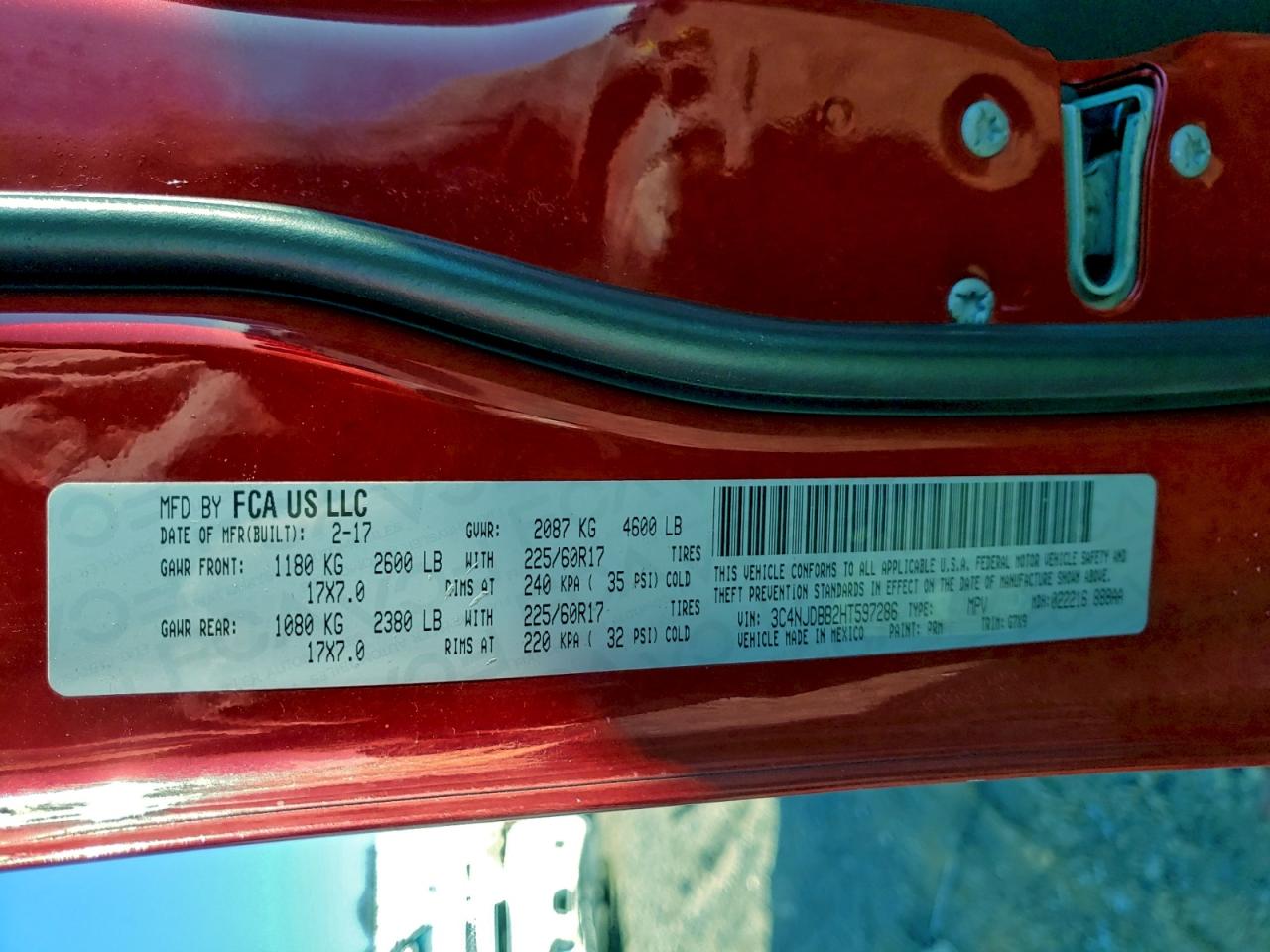 2017 Jeep Compass Latitude VIN: 3C4NJDBB2HT597286 Lot: 93937915