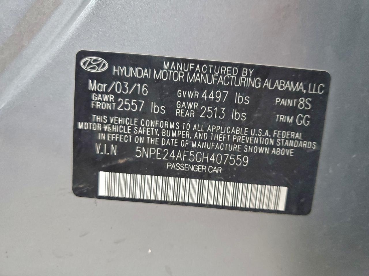 2016 Hyundai Sonata Se VIN: 5NPE24AF5GH407559 Lot: 94817455