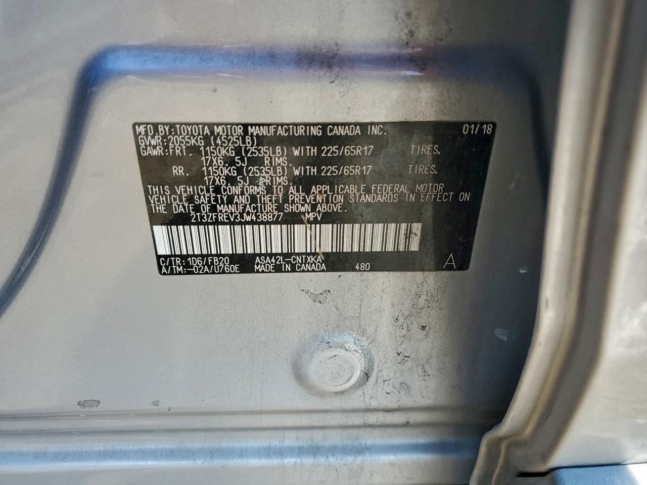 2018 Toyota Rav4 Le VIN: 2T3ZFREV3JW438877 Lot: 94964525