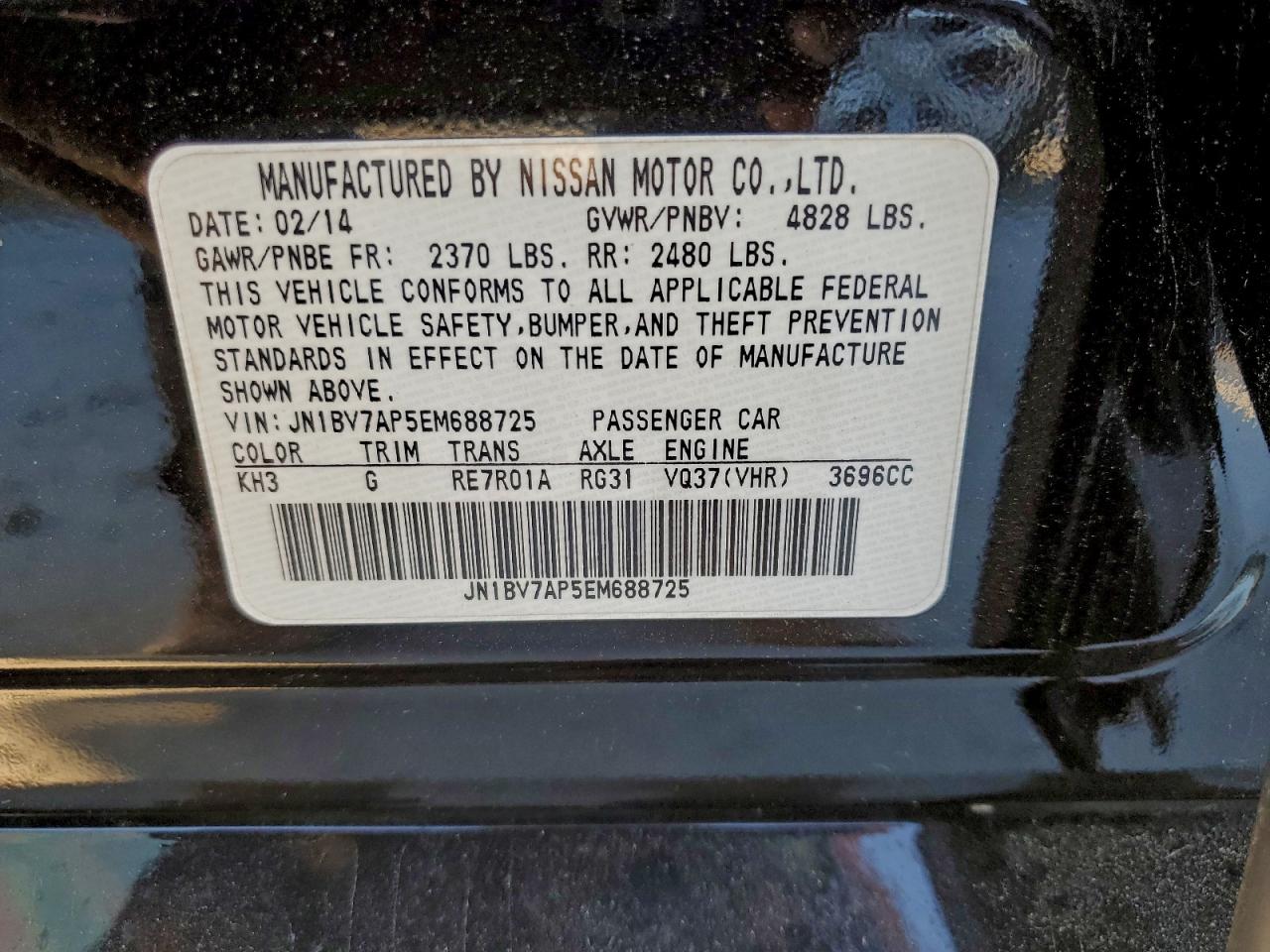 2014 Infiniti Q50 Base VIN: JN1BV7AP5EM688725 Lot: 93992445