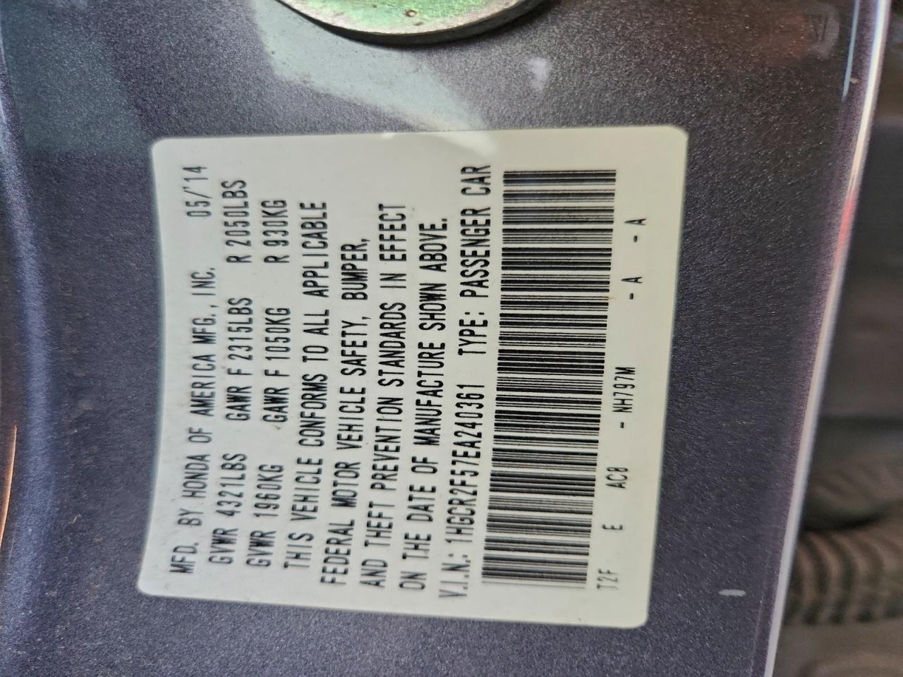 2014 Honda Accord Sport VIN: 1HGCR2F57EA240361 Lot: 95498565