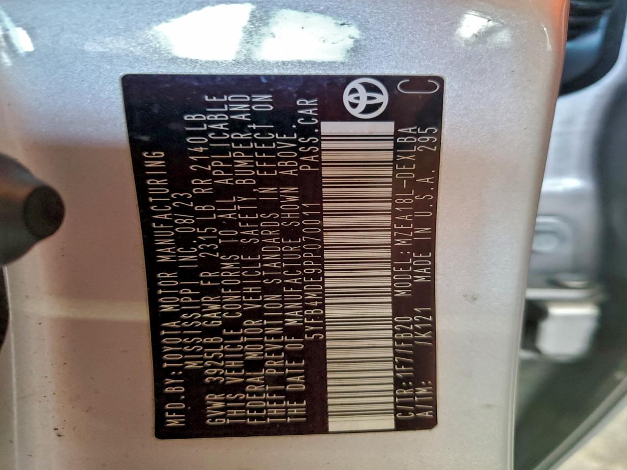 2023 Toyota Corolla Le VIN: 5YFB4MDE9PP070011 Lot: 94378745