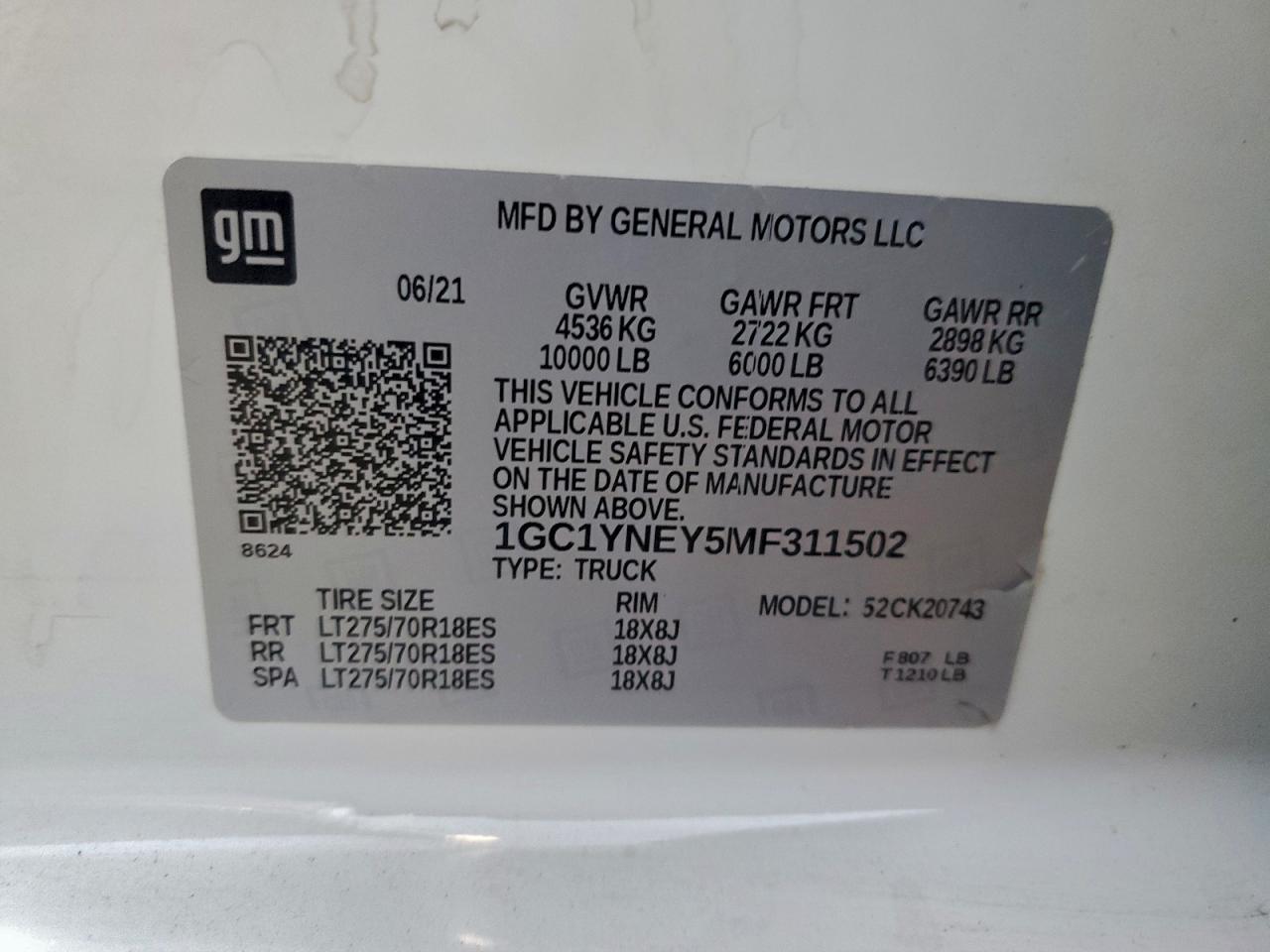 2021 Chevrolet Silverado K2500 Heavy Duty Lt VIN: 1GC1YNEY5MF311502 Lot: 95720085