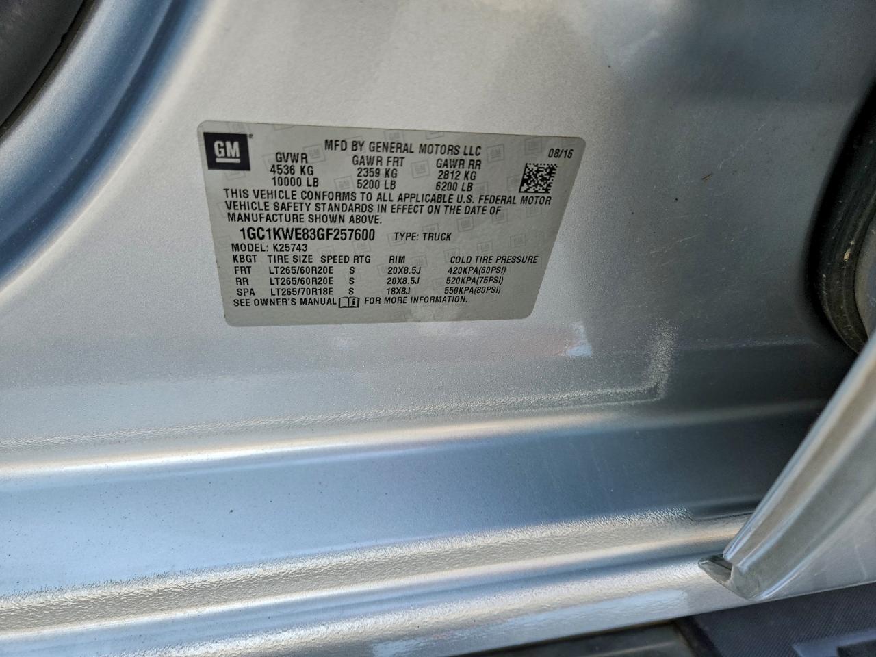 2016 Chevrolet Silverado K2500 Heavy Duty Ltz VIN: 1GC1KWE83GF257600 Lot: 94693705