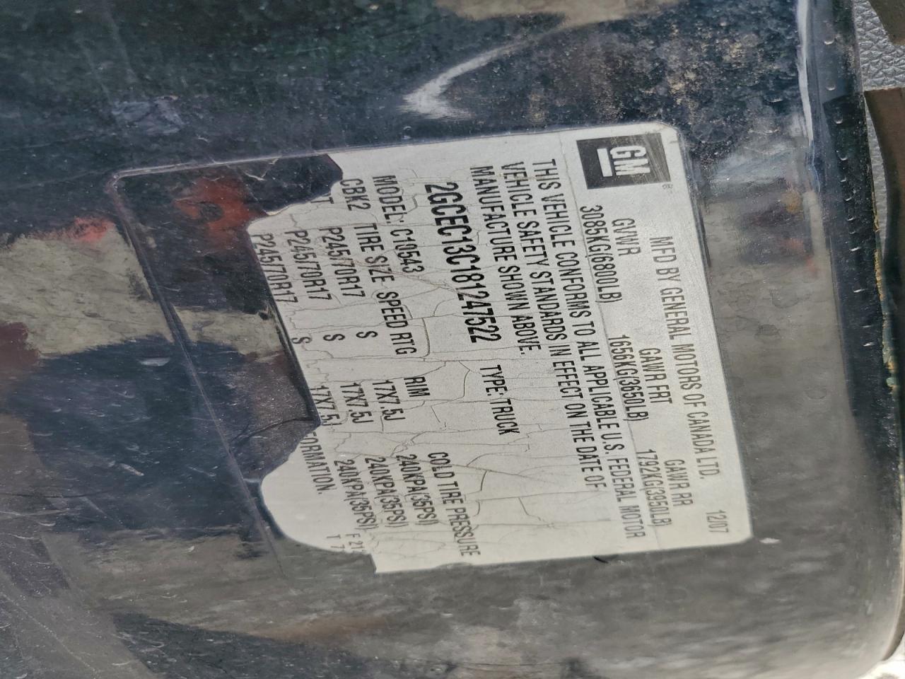 2008 Chevrolet Silverado C1500 VIN: 2GCEC13C181247522 Lot: 94770245