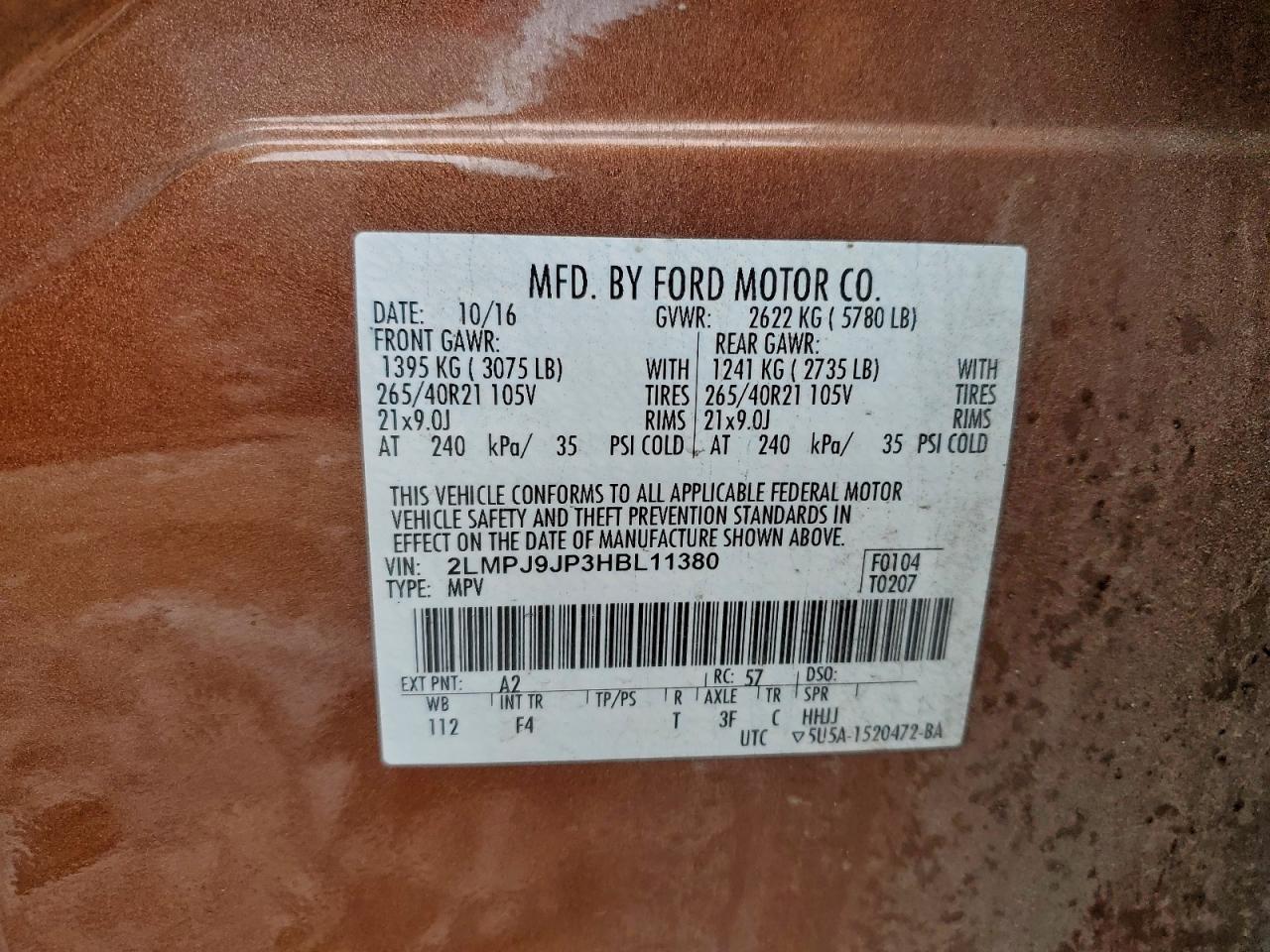 2017 Lincoln Mkx Black Label VIN: 2LMPJ9JP3HBL11380 Lot: 96348445