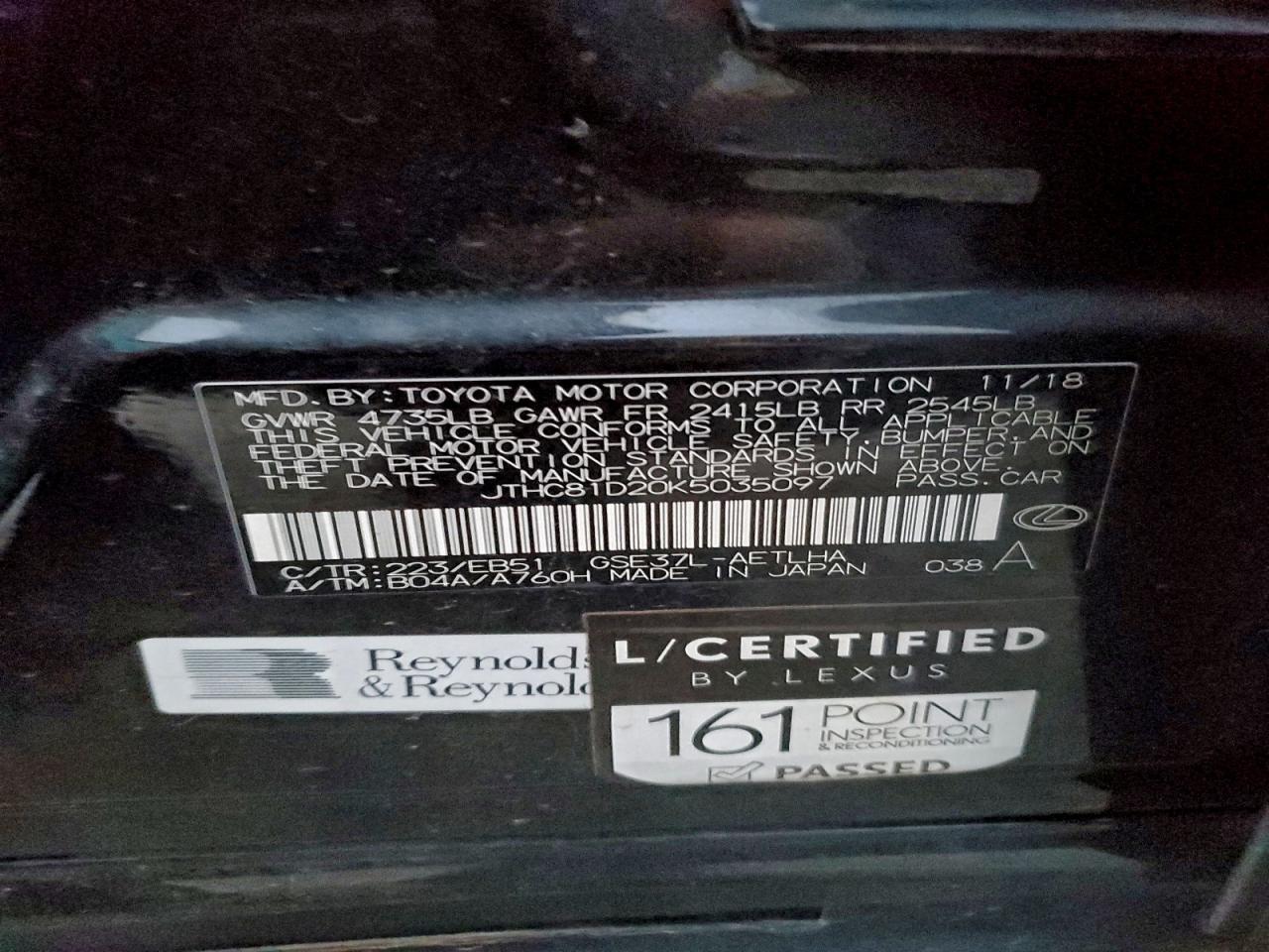 2019 Lexus Is 300 VIN: JTHC81D20K5035097 Lot: 94746585