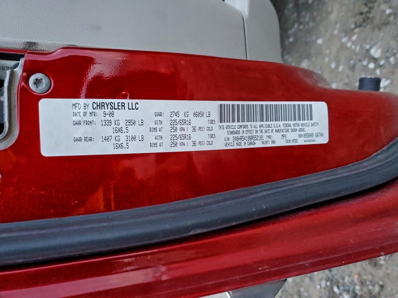 2009 Chrysler Town & Country Touring VIN: 2A8HR54199R552181 Lot: 94921505