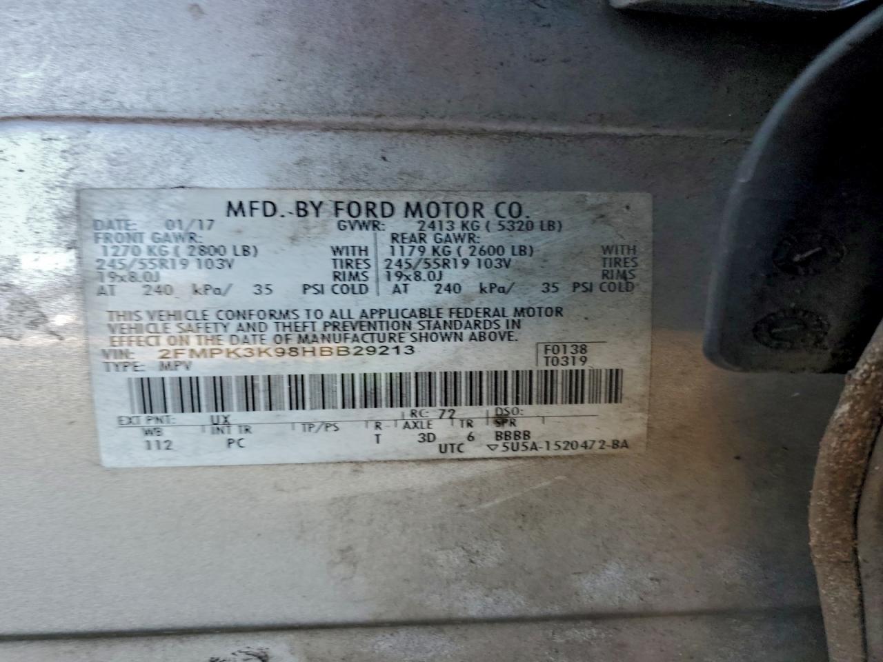 2017 Ford Edge Titanium VIN: 2FMPK3K98HBB29213 Lot: 96427395