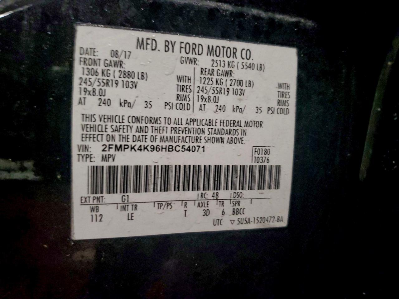 2017 Ford Edge Titanium VIN: 2FMPK4K96HBC54071 Lot: 96660705