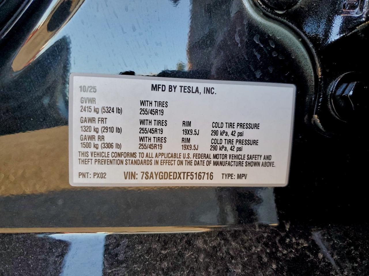 2026 Tesla Model Y VIN: 7SAYGDEDXTF516716 Lot: 94454375