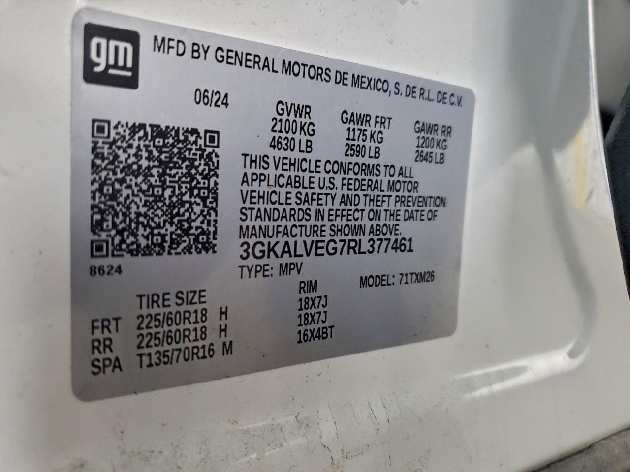 2024 GMC Terrain Slt VIN: 3GKALVEG7RL377461 Lot: 94810615