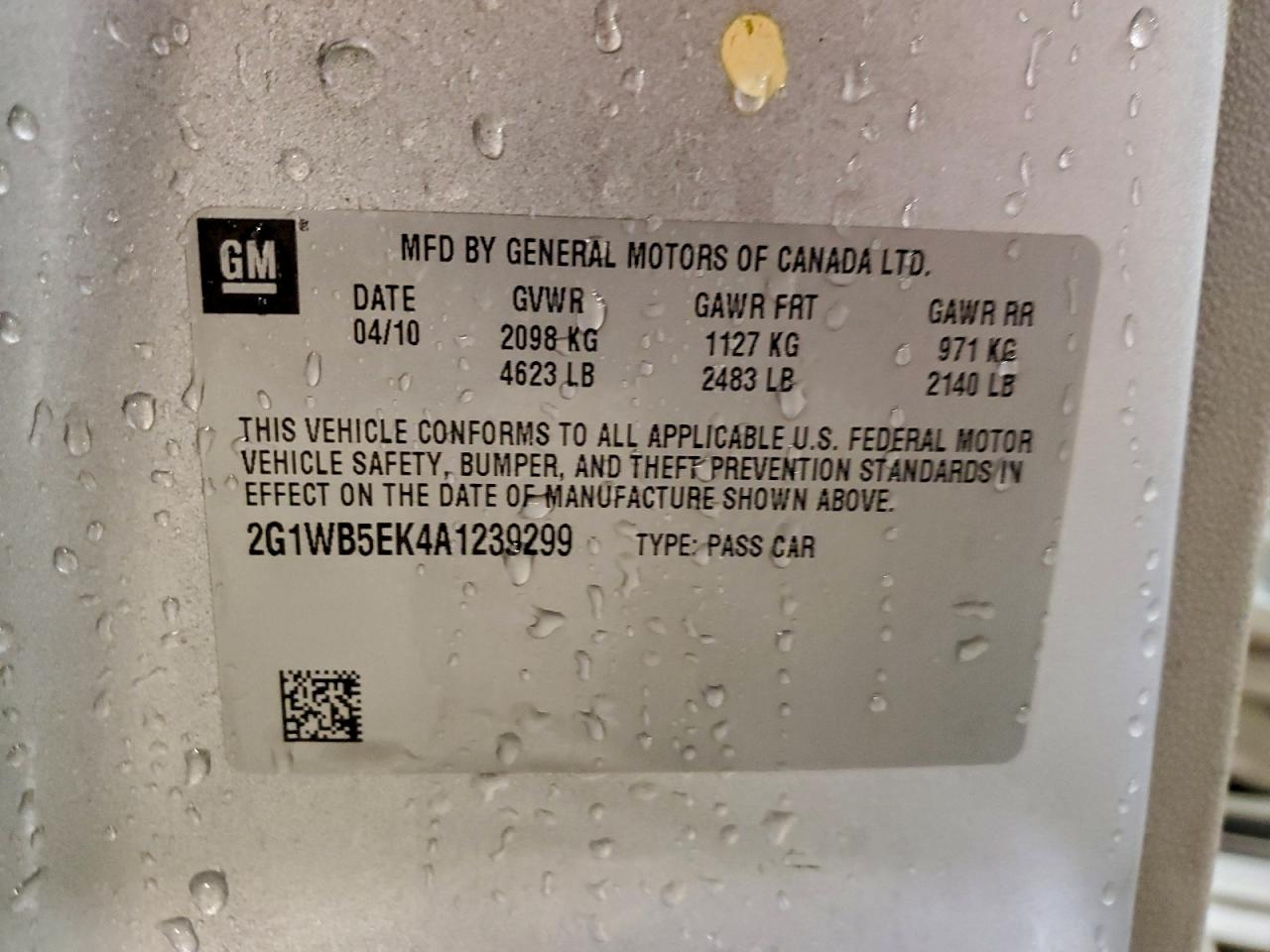 2010 Chevrolet Impala Lt VIN: 2G1WB5EK4A1239299 Lot: 94957405