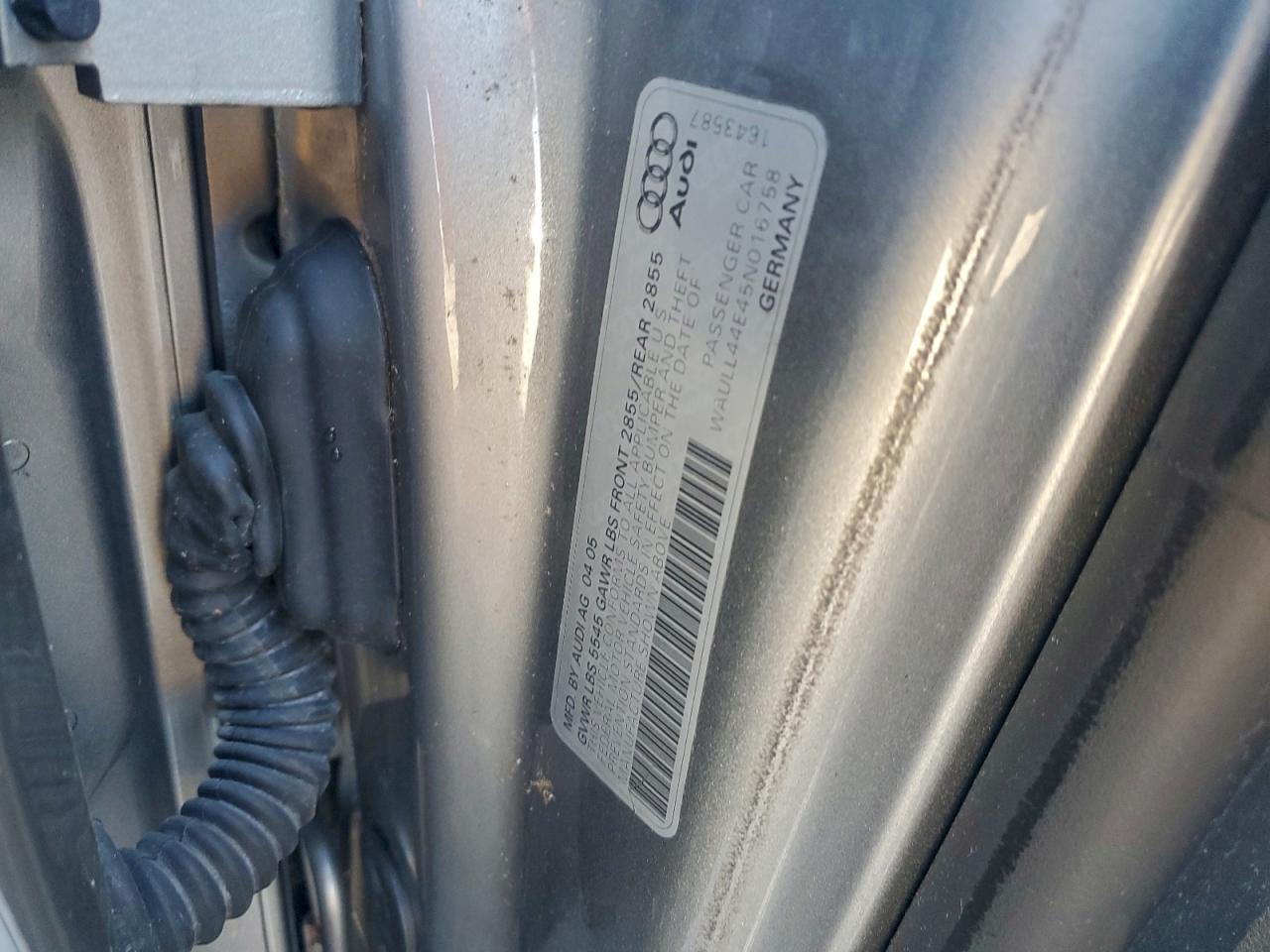 2005 Audi A8 4.2 Quattro VIN: WAULL44E45N016758 Lot: 94719065