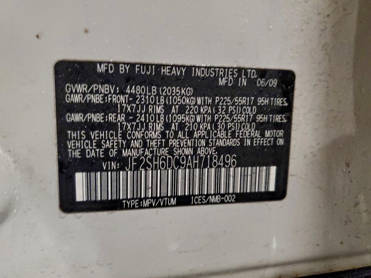 2010 Subaru Forester 2.5X Limited VIN: JF2SH6DC9AH718496 Lot: 95867005