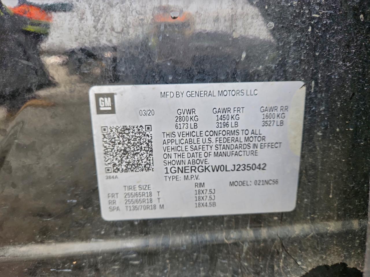 2020 Chevrolet Traverse Lt VIN: 1GNERGKW0LJ235042 Lot: 94780195