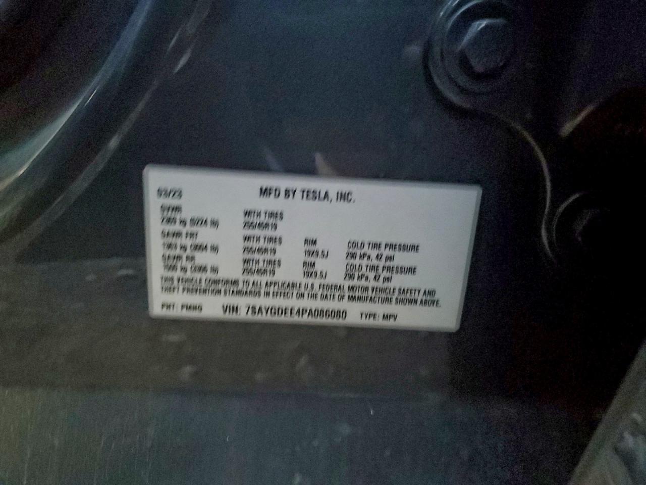 2023 Tesla Model Y VIN: 7SAYGDEE4PA086080 Lot: 93741155