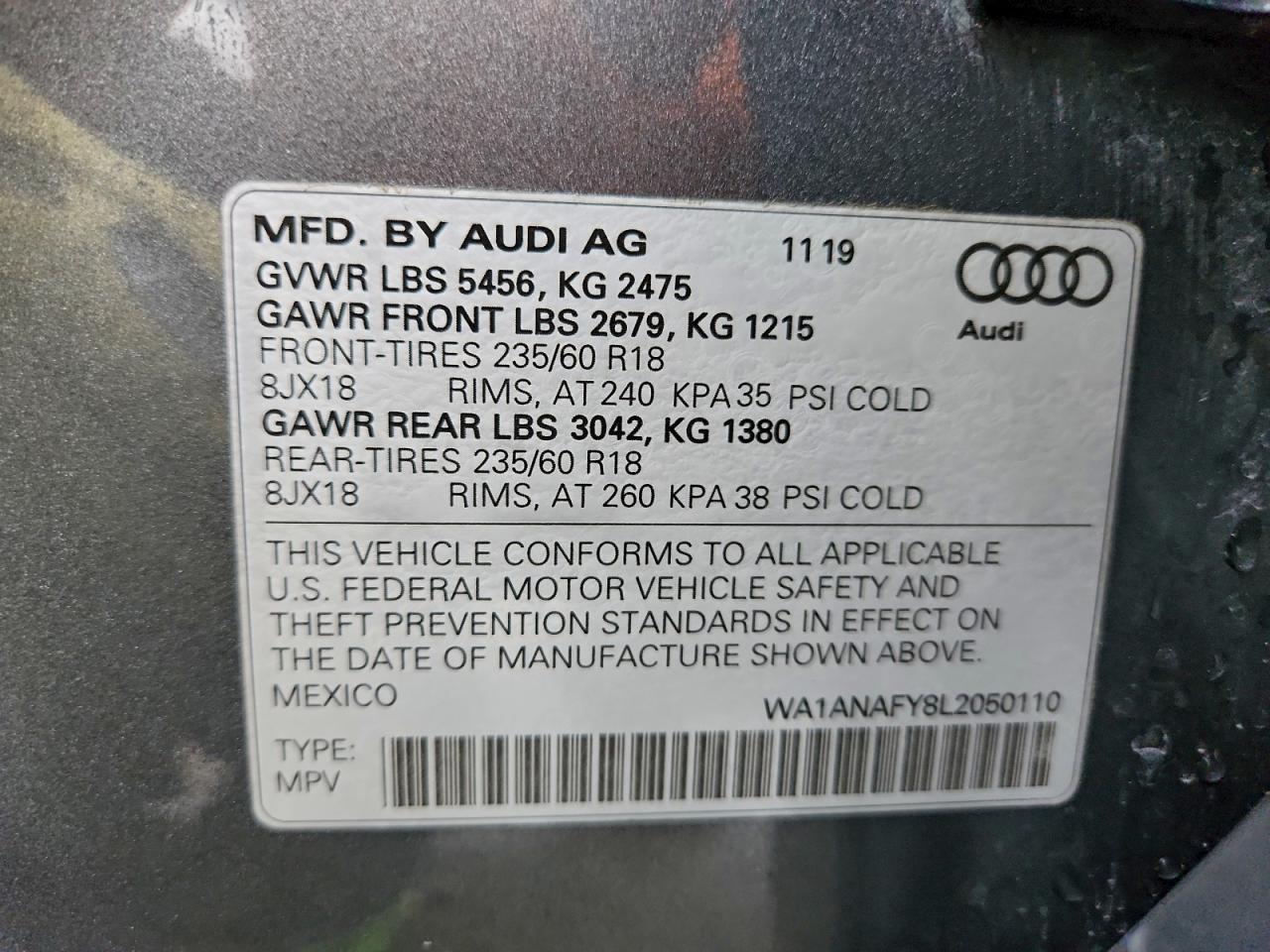 2020 Audi Q5 Premium VIN: WA1ANAFY8L2050110 Lot: 94775995