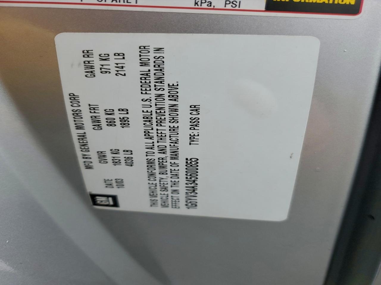 2004 Cadillac Xlr VIN: 1G6YV34A345600855 Lot: 96199745