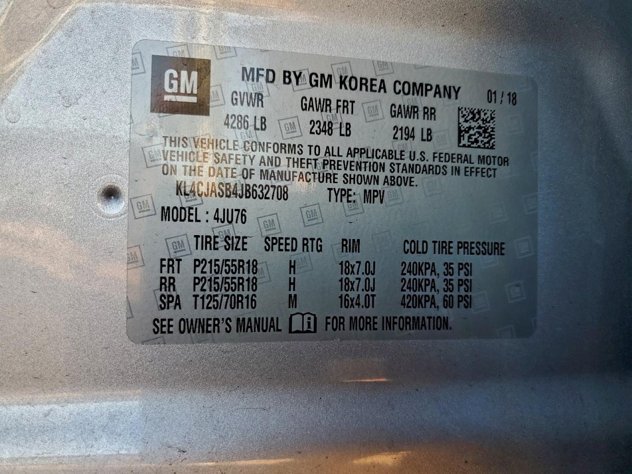 2018 Buick Encore Preferred VIN: KL4CJASB4JB632708 Lot: 95715845