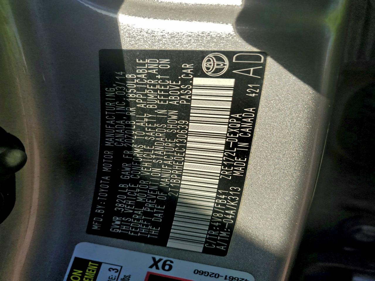 2014 Toyota Corolla Eco VIN: 2T1BPRHE0EC130639 Lot: 96012795