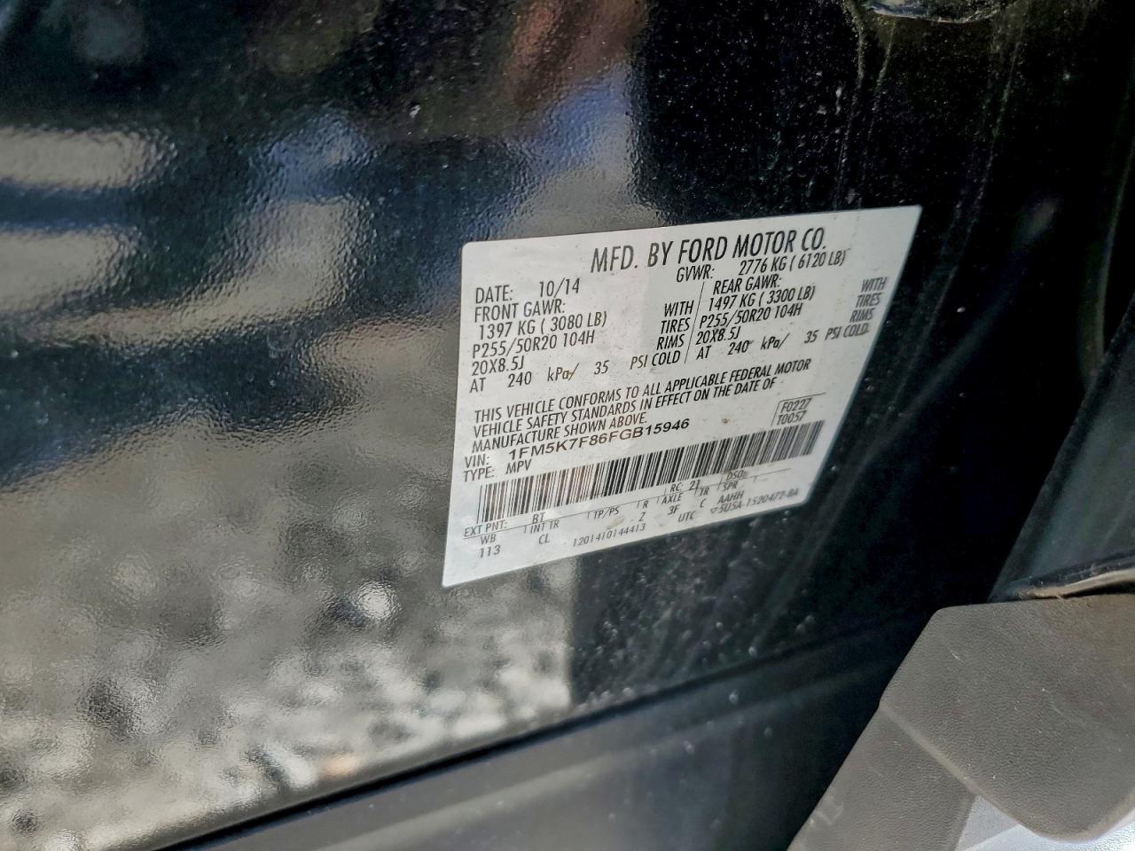 2015 Ford Explorer Limited VIN: 1FM5K7F86FGB15946 Lot: 96724795