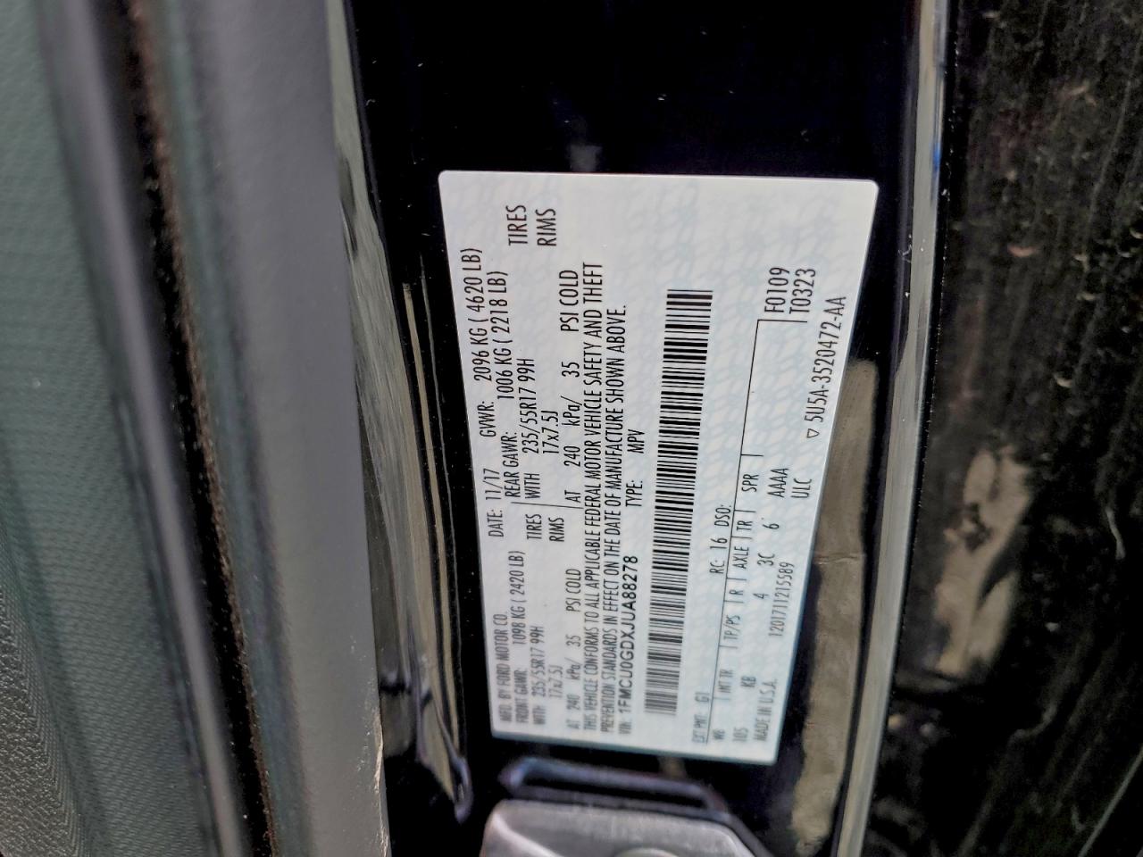 2018 Ford Escape Se VIN: 1FMCU0GDXJUA88278 Lot: 95733405