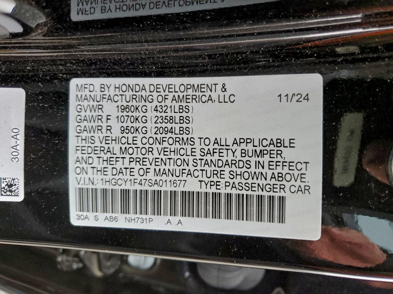 2025 Honda Accord Se VIN: 1HGCY1F47SA011677 Lot: 98087345
