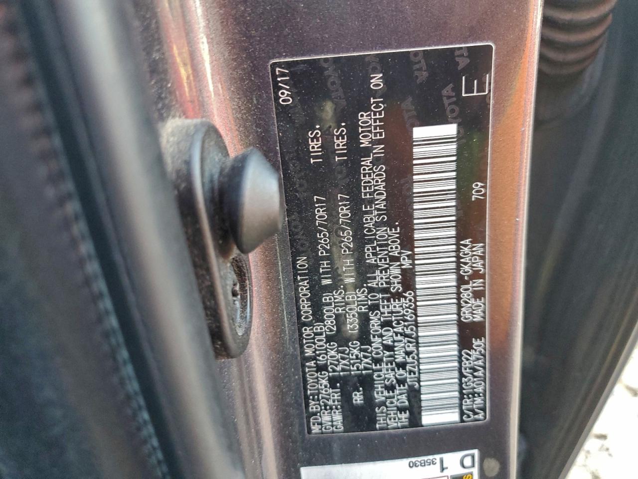 2018 Toyota 4Runner Sr5 VIN: JTEZU5JR7J5169356 Lot: 95762165