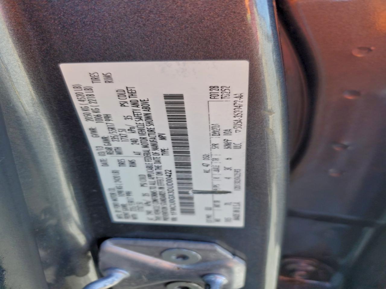 2013 Ford Escape Se VIN: 1FMCU0GX3DUD00422 Lot: 96959345