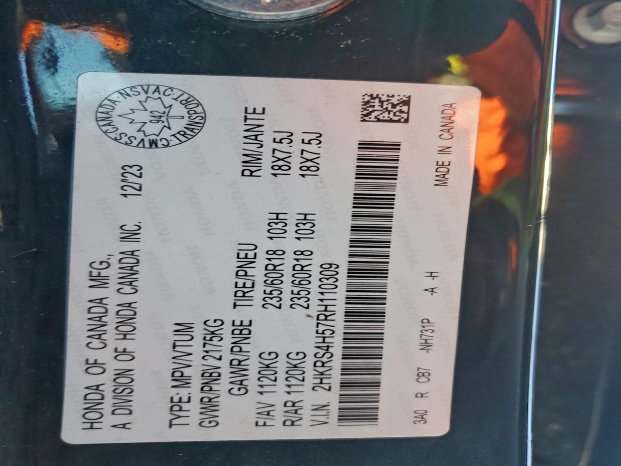 2024 Honda Cr-V Sport VIN: 2HKRS4H57RH110309 Lot: 94293865