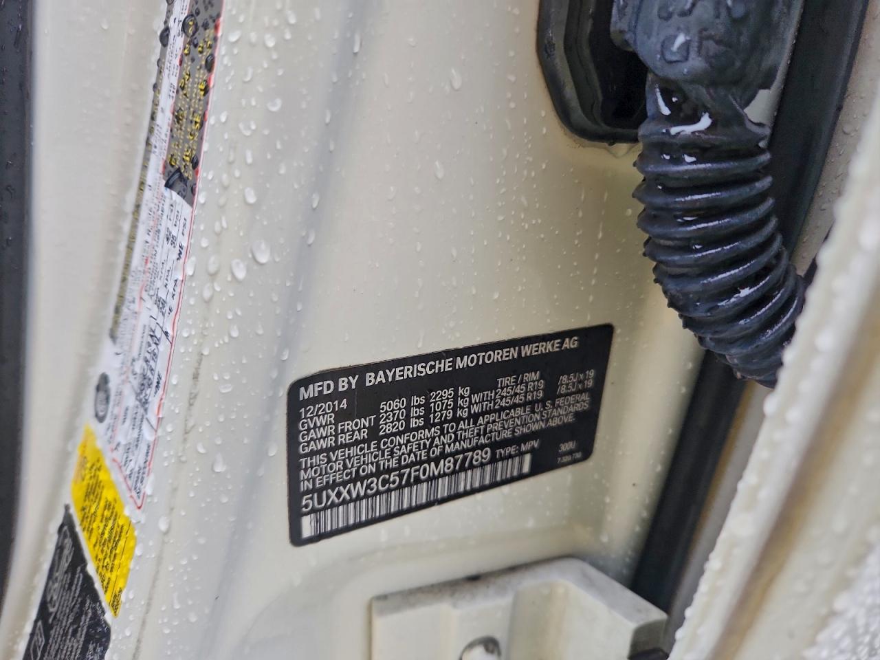 2015 BMW X4 xDrive28I VIN: 5UXXW3C57F0M87789 Lot: 95014415