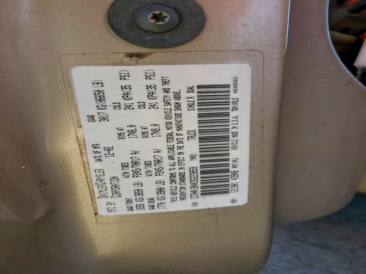 2003 Dodge Ram 1500 St VIN: 1D7HA18NX3S223859 Lot: 96368175