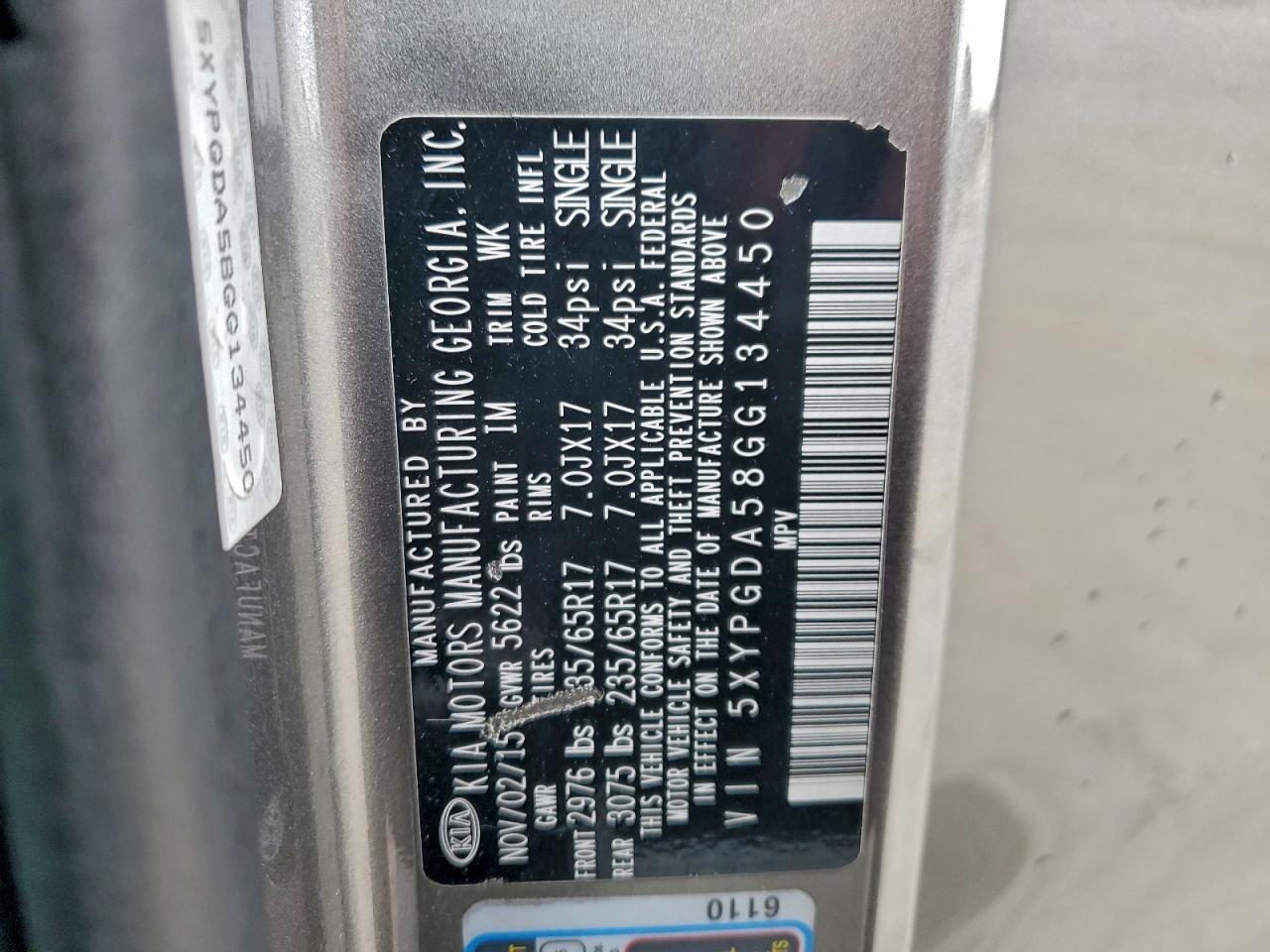 2016 Kia Sorento Lx VIN: 5XYPGDA58GG134450 Lot: 95555805