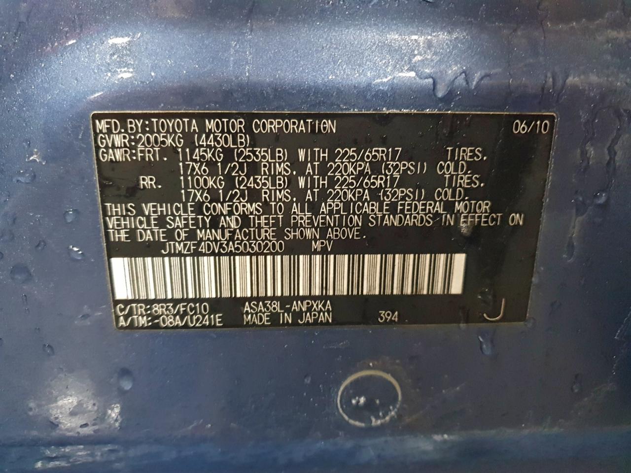 2010 Toyota Rav4 VIN: JTMZF4DV3A5030200 Lot: 94305395