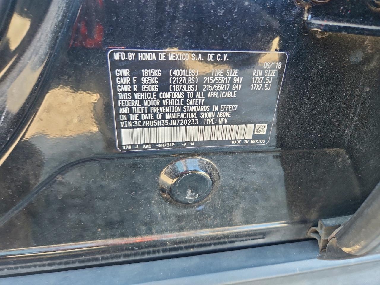 2018 Honda Hr-V Lx VIN: 3CZRU5H35JM720233 Lot: 95293925