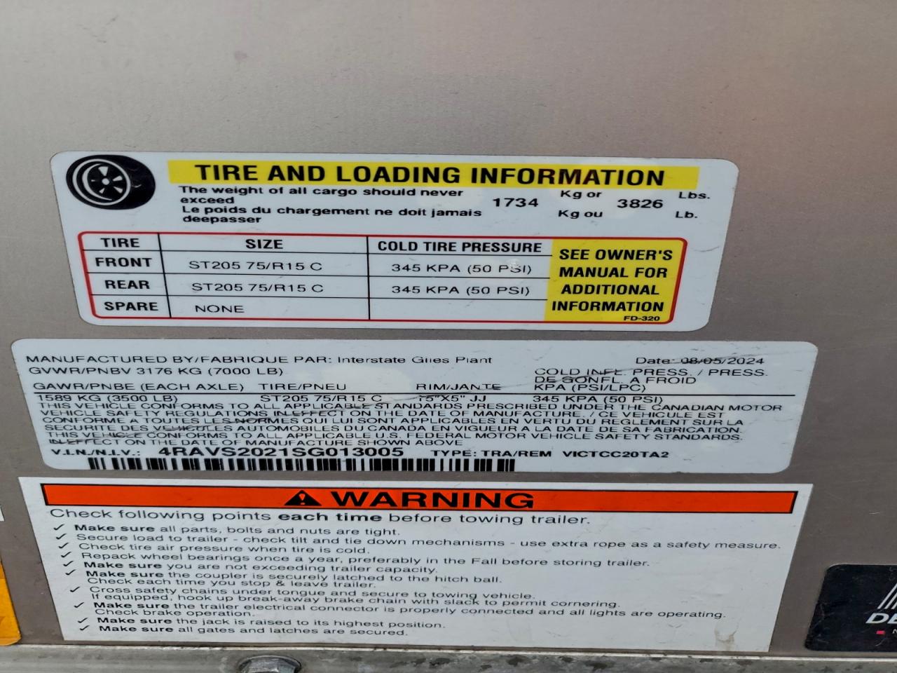 2025 Interstate Enclosed VIN: 4RAVS2021SG013005 Lot: 95330765