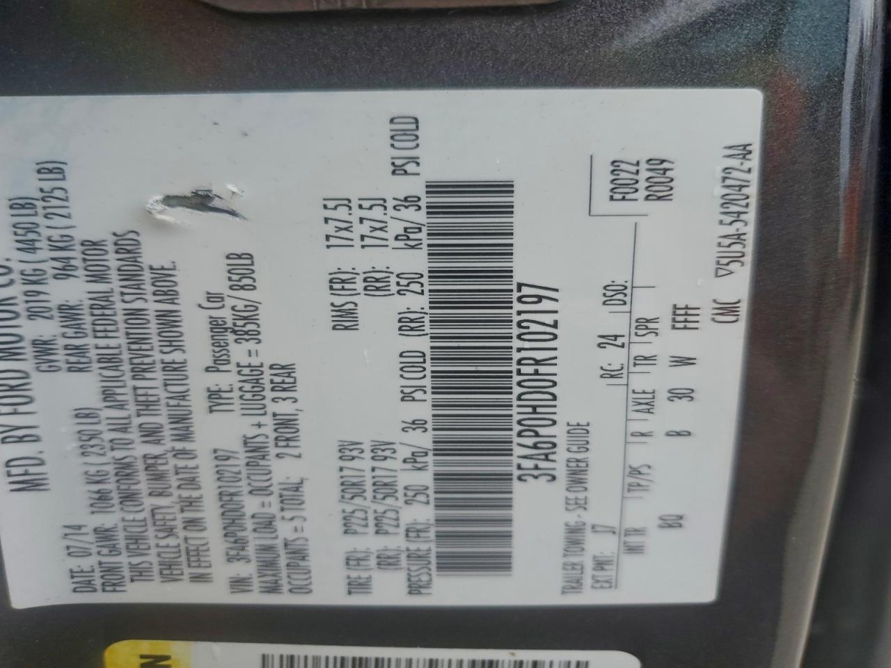 2015 Ford Fusion Se VIN: 3FA6P0HD0FR102197 Lot: 97836545