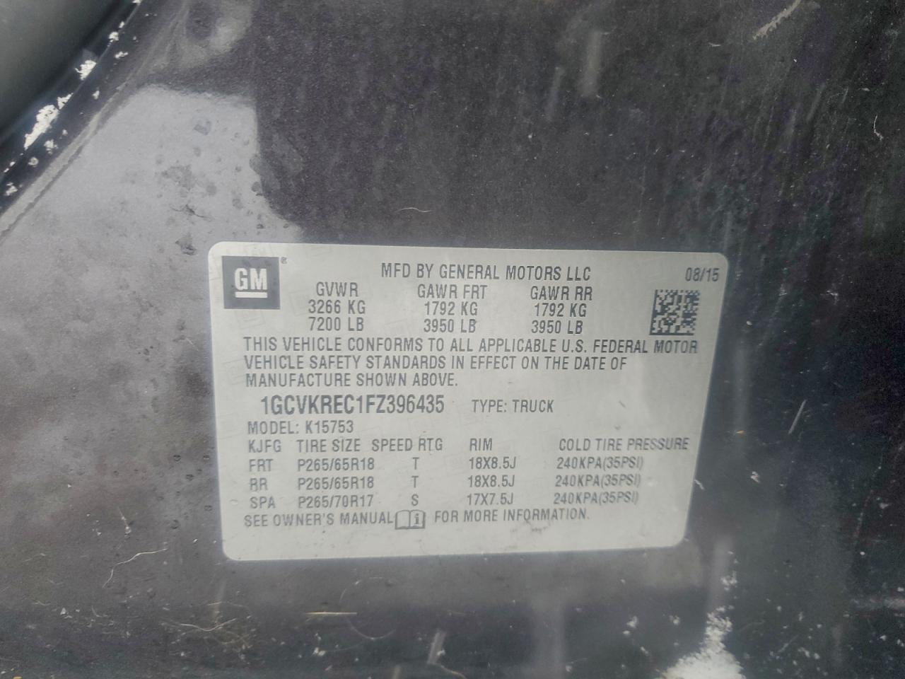 2015 Chevrolet Silverado K1500 Lt VIN: 1GCVKREC1FZ396435 Lot: 94705825
