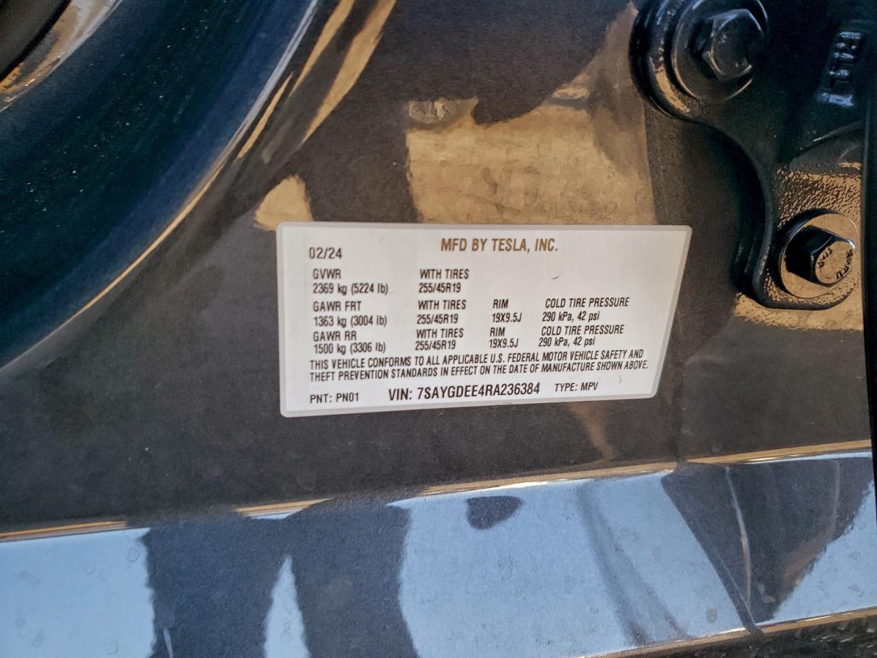 2024 Tesla Model Y VIN: 7SAYGDEE4RA236384 Lot: 94696915