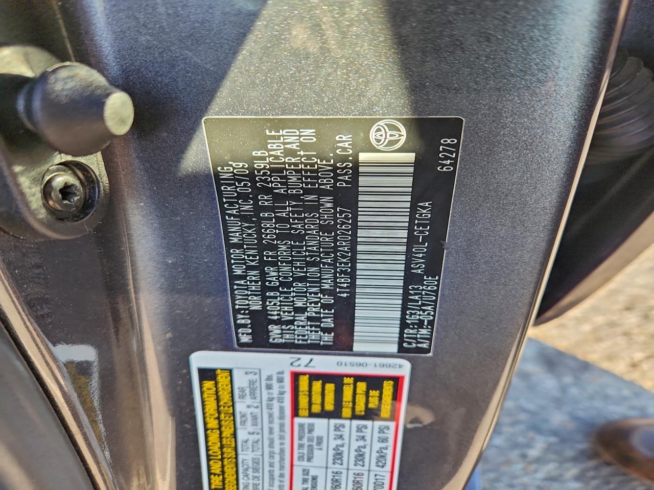 2010 Toyota Camry Base VIN: 4T4BF3EK2AR026257 Lot: 95301285