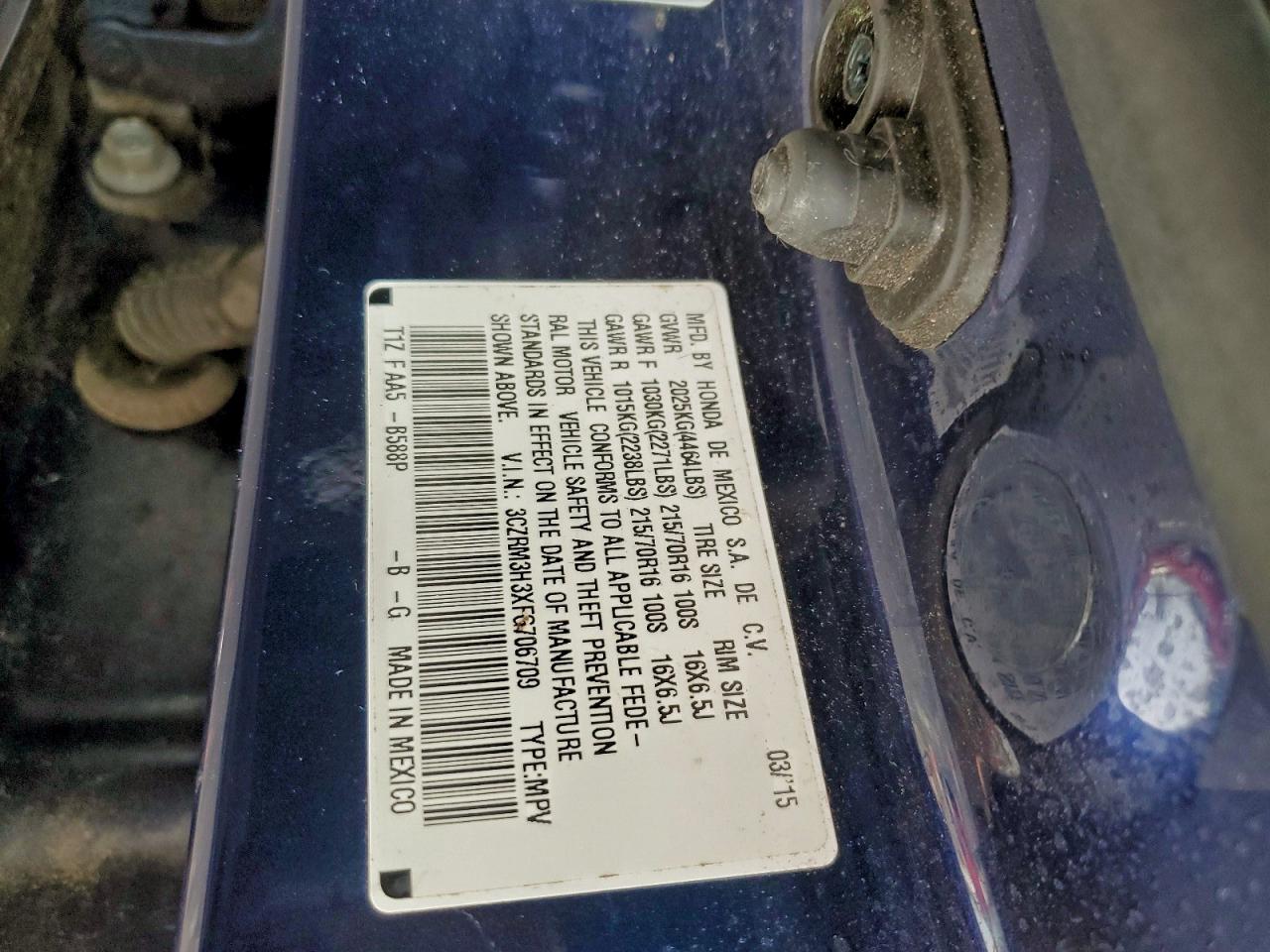 2015 Honda Cr-V Lx VIN: 3CZRM3H3XFG706709 Lot: 95424085