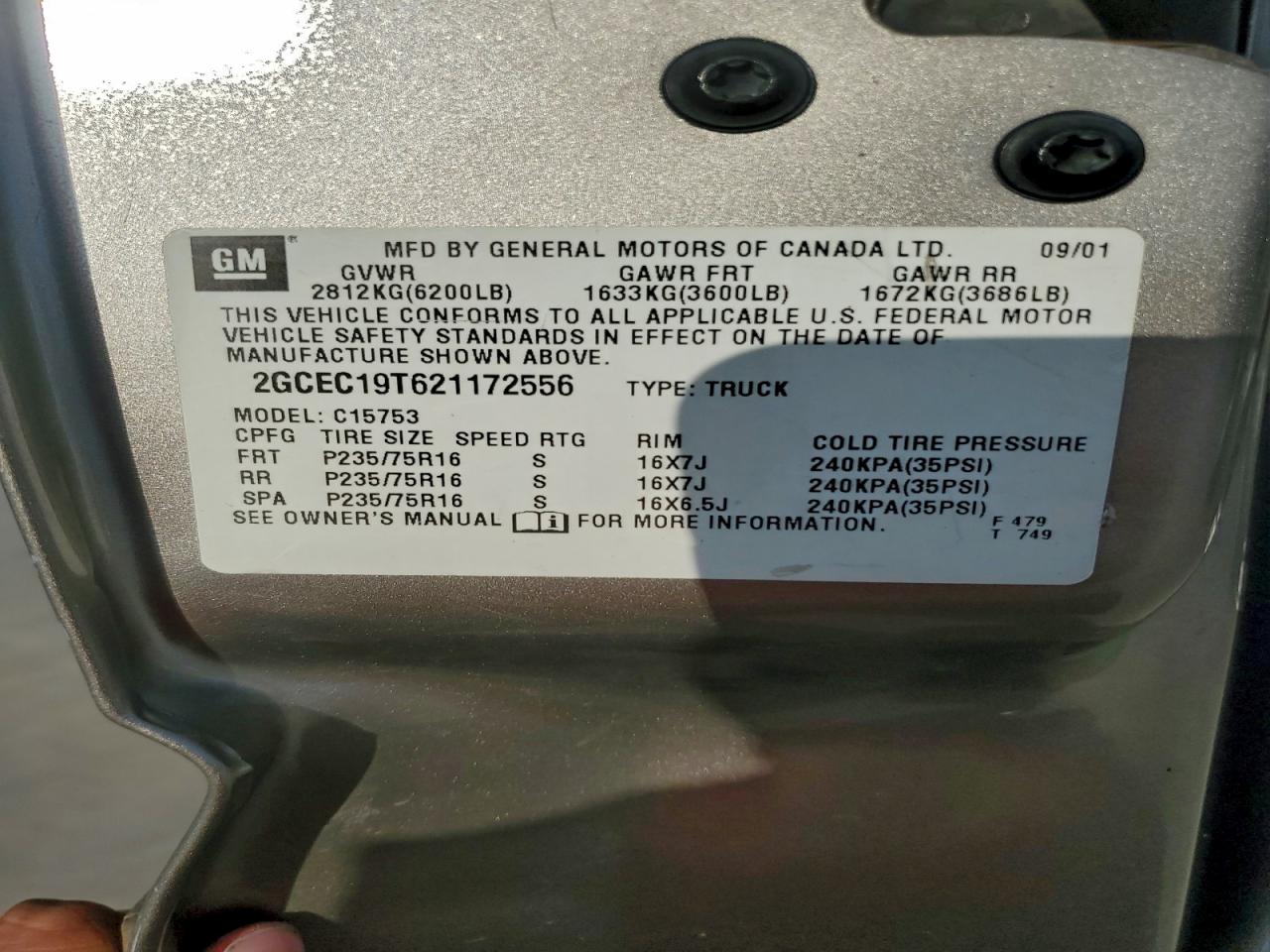 2002 Chevrolet Silverado C1500 VIN: 2GCEC19T621172556 Lot: 95393405