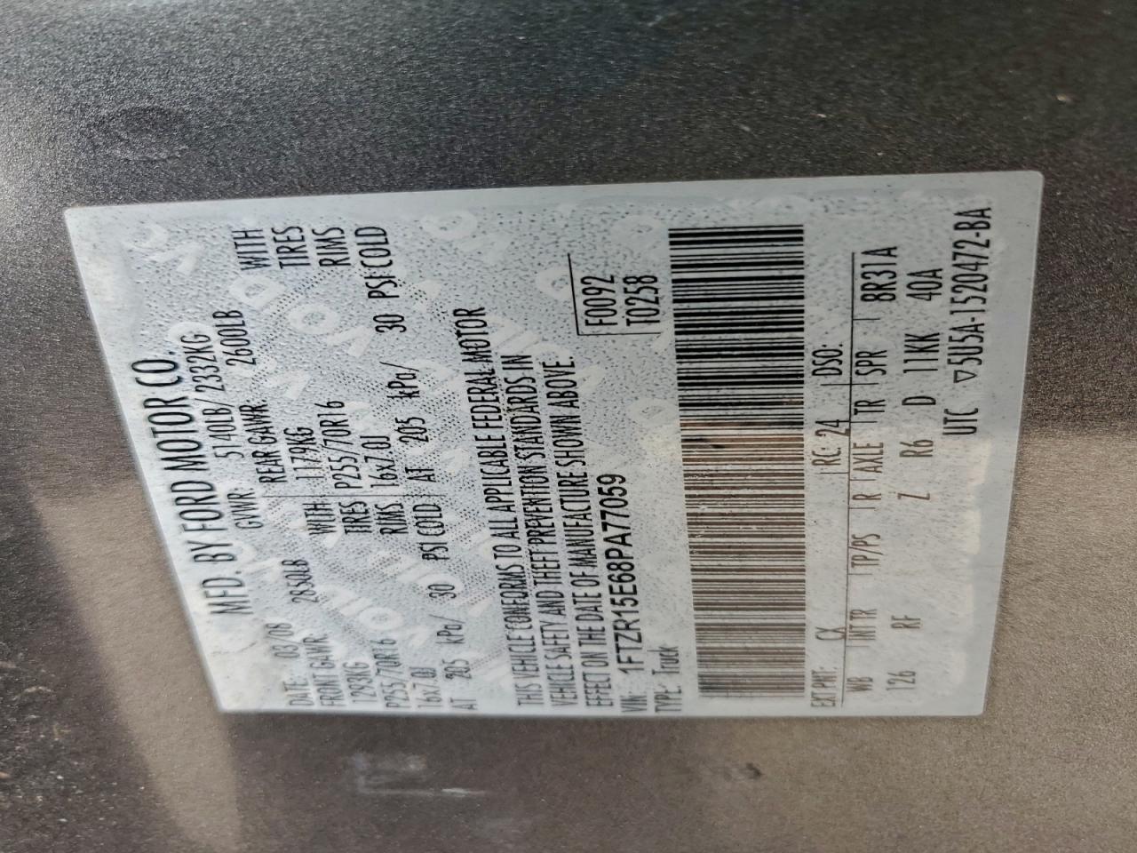 2008 Ford Ranger Super Cab VIN: 1FTZR15E68PA77059 Lot: 95090575