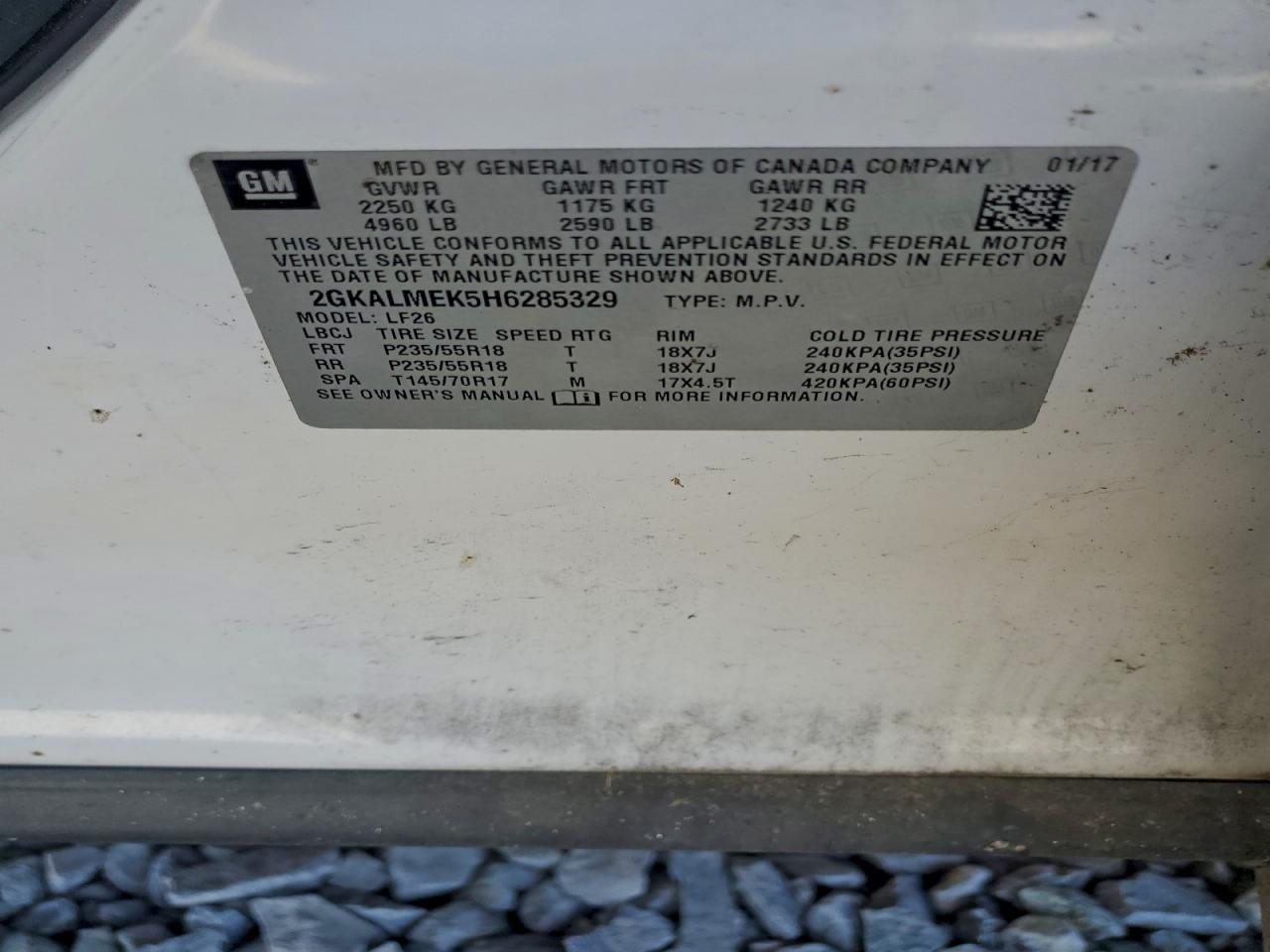 2017 GMC Terrain Sle VIN: 2GKALMEK5H6285329 Lot: 96613925