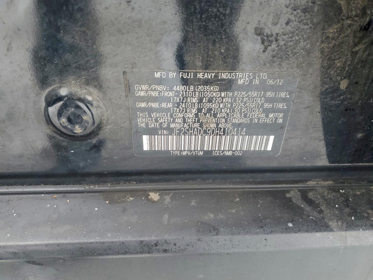 2013 Subaru Forester 2.5X Premium VIN: JF2SHADC9DH410414 Lot: 95260055