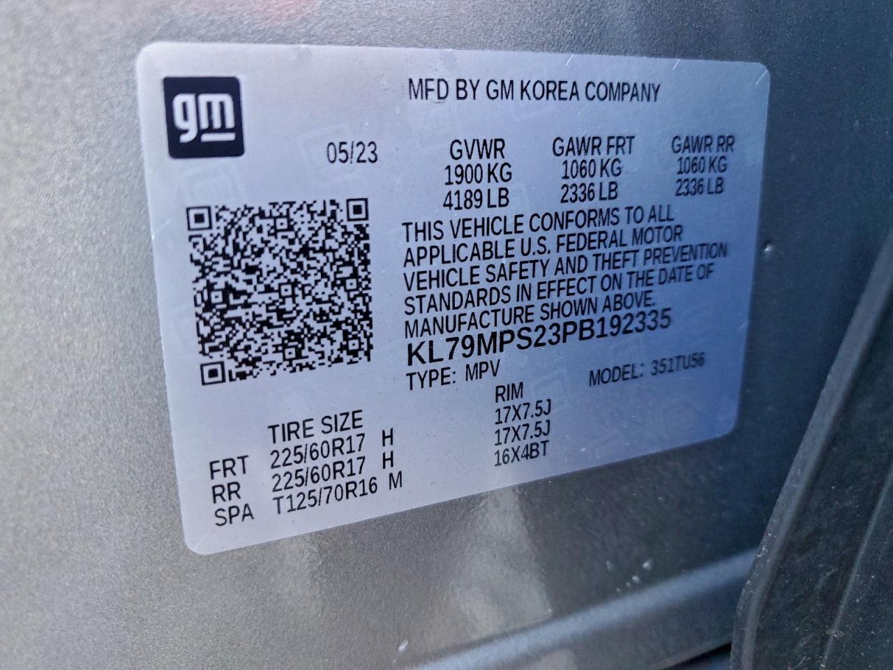 2023 Chevrolet Trailblazer Lt VIN: KL79MPS23PB192335 Lot: 96996235